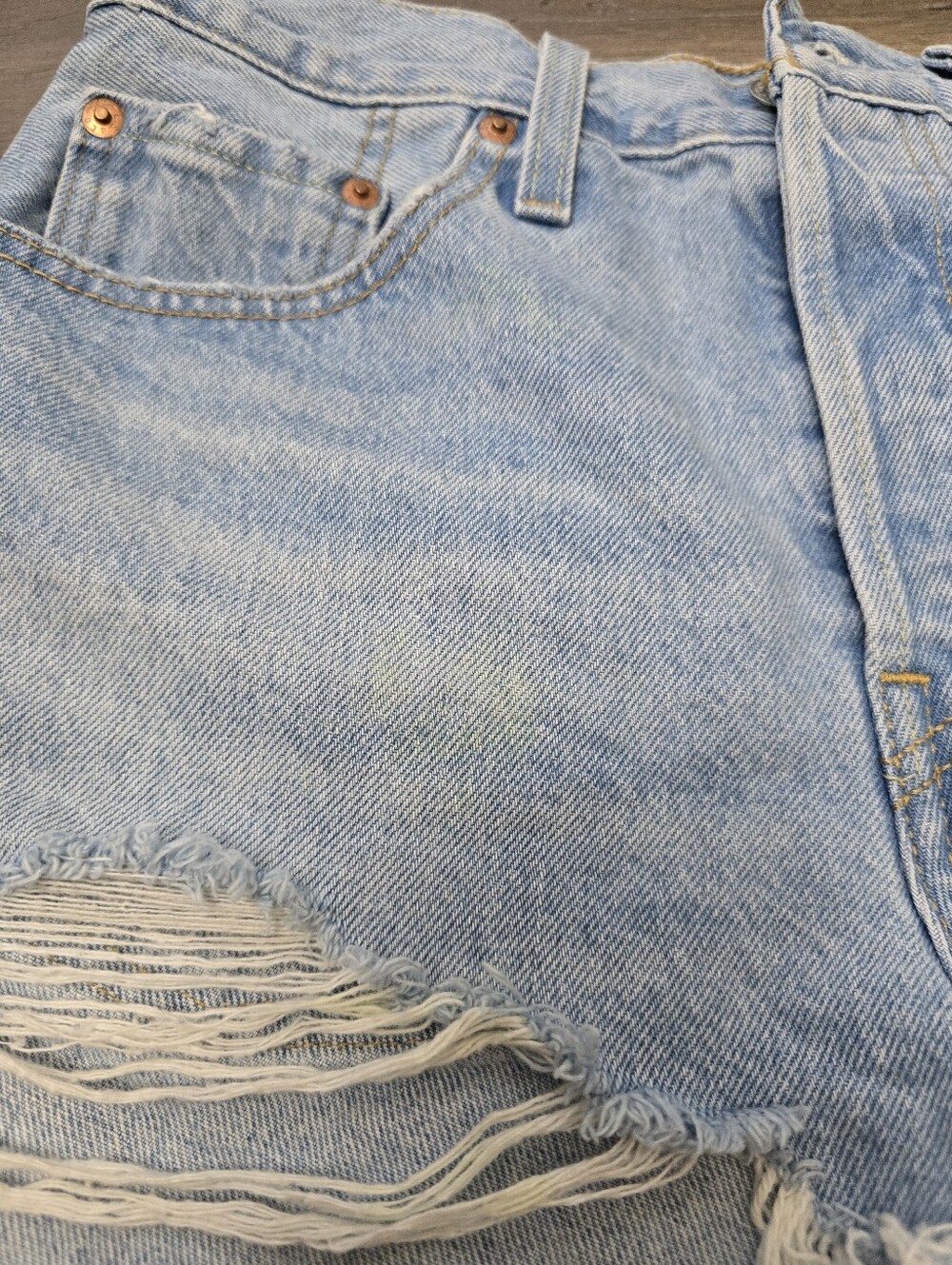 Levi's Light Blue Distressed High-Waist Jean Shorts - Picture 6 of 13
